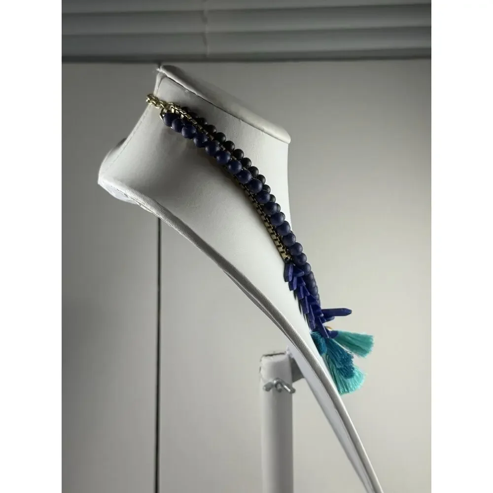 Stella & Dot Tresse Statement Necklace Faux Lapis Faux Turquoise Blue Fringe 16